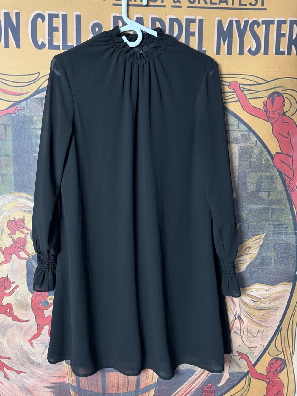 Etam Black Long-Sleeve Smocked Neck Dress